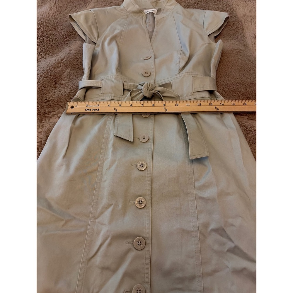 Calvin Klein Women's Khaki Button Front Belted Safari Sheath Dress Sz XS - Picture 3 of 10